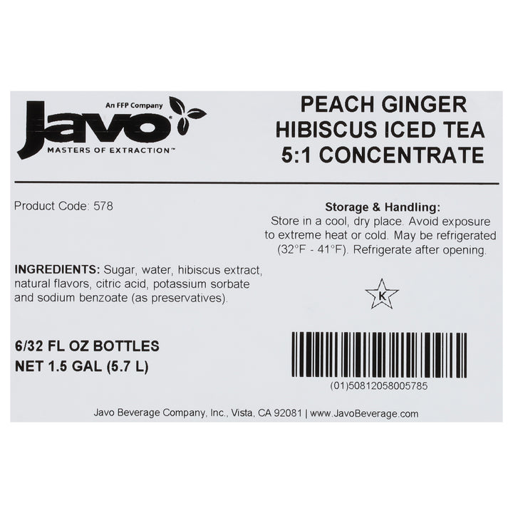 Javo Peach Ginger Hibiscus Tea-32 fl. oz.-6/Case