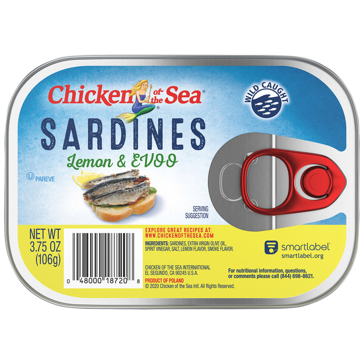 Chicken Of The Sea Sardines In Lemon Extra Virgin Olive Oil-3.75 oz.-18/Case