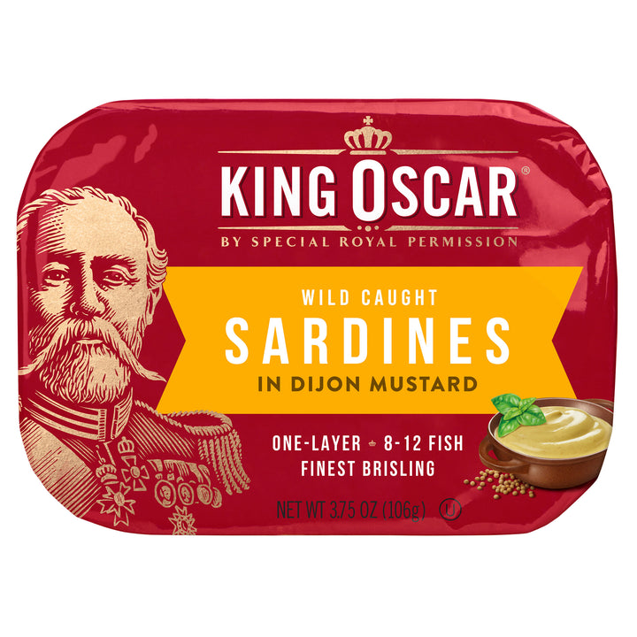 King Oscar 8-12 Fish 1 Layer Wild Sardines In Dijon Mustard-3.75 oz.-12/Case