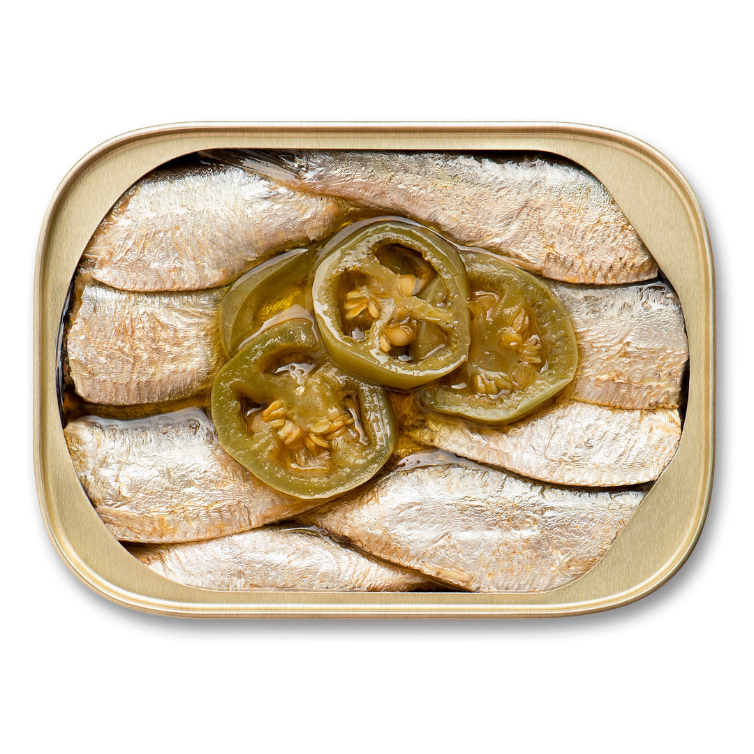 King Oscar 12-22 Fish 2 Layer Wild Sardines In Evoo With Hot Jalapeno Peppers-3.75 oz.-12/Case