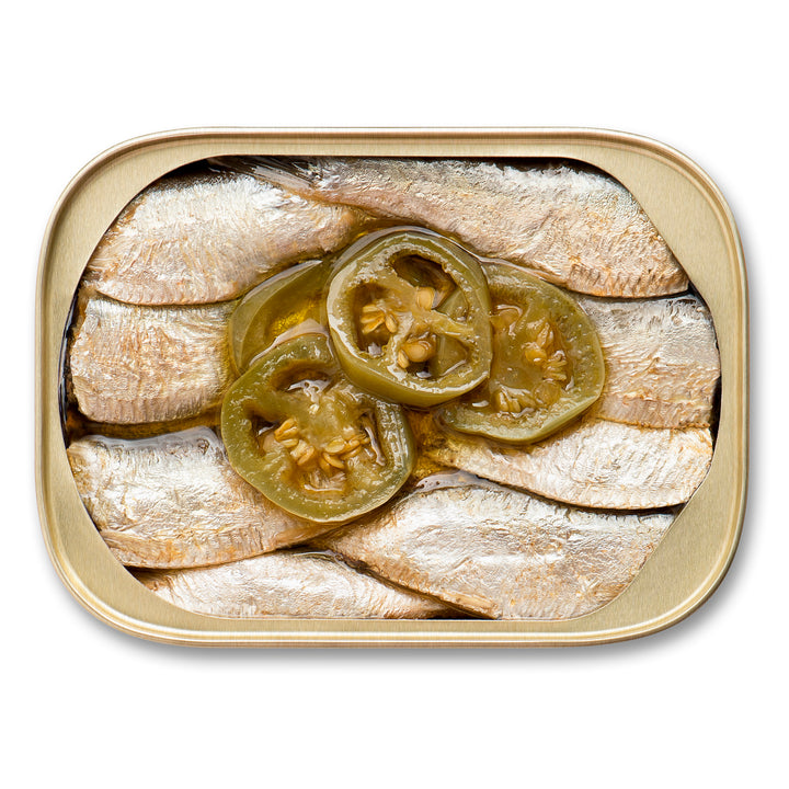 King Oscar 12-22 Fish 2 Layer Wild Sardines In Evoo With Hot Jalapeno Peppers-3.75 oz.-12/Case