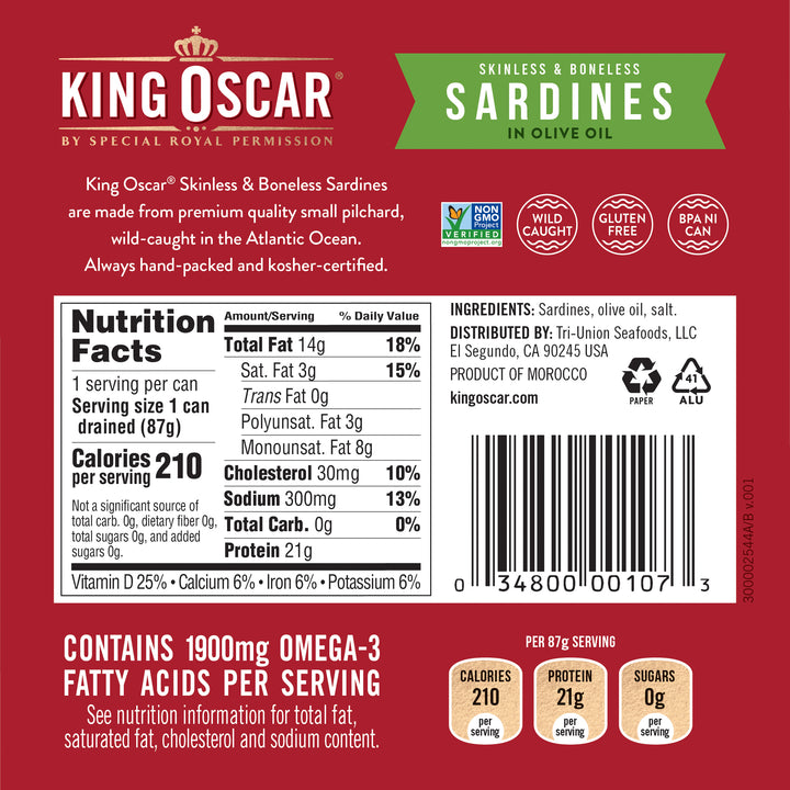King Oscar Sardines Skinless Boneless In Olive Oil-3.75 oz.-12/Case