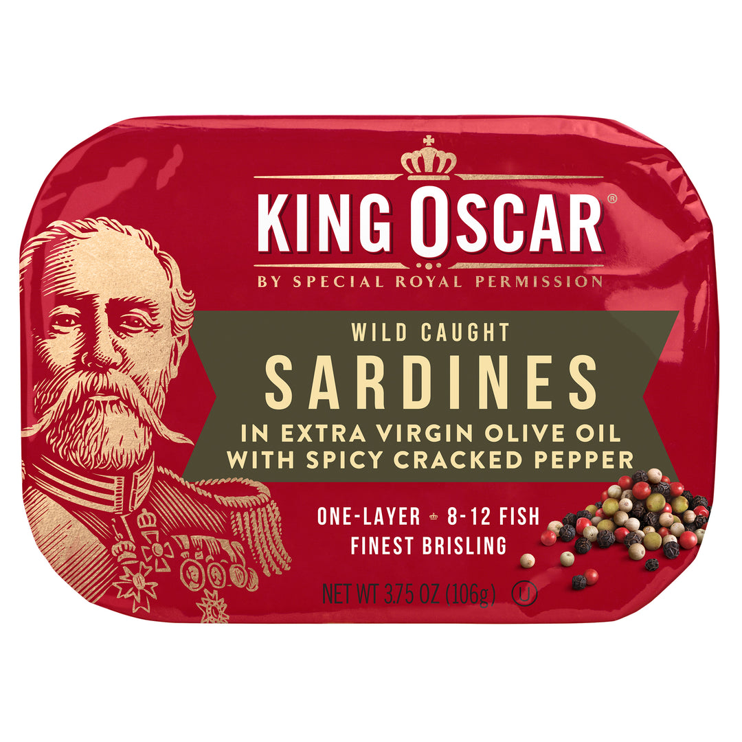 King Oscar Sardines In Extra Virgin Olive Oil Cracked Pepper-3.75 oz.-12/Case