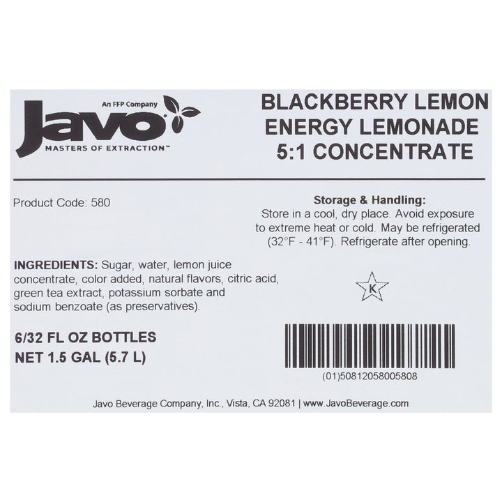 Javo Blackberry Energy Lemonade-32 fl. oz.-6/Case