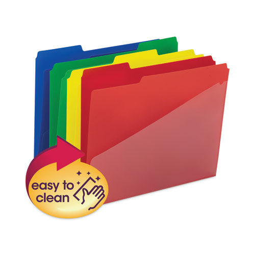 Poly Colored File Folders With Slash Pocket, 1/3-cut Tabs: Assorted, Letter Size, 0.75" Expansion, Assorted Colors, 12/pack