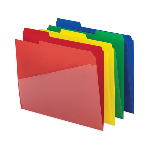 Poly Colored File Folders With Slash Pocket, 1/3-cut Tabs: Assorted, Letter Size, 0.75" Expansion, Assorted Colors, 12/pack