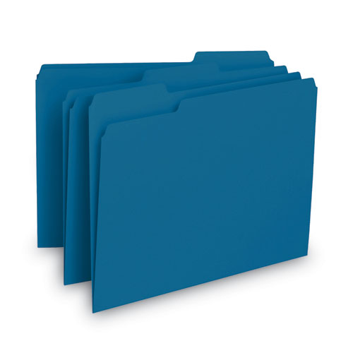Interior File Folders, 1/3-cut Tabs: Assorted, Letter Size, 0.75" Expansion, Sky Blue, 100/box