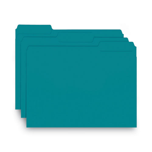 Interior File Folders, 1/3-cut Tabs: Assorted, Letter Size, 0.75" Expansion, Teal, 100/box