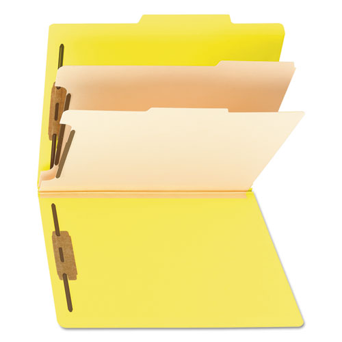 Top Tab Classification Folders, Six Safeshield Fasteners, 2" Expansion, 2 Dividers, Letter Size, Yellow Exterior, 10/box