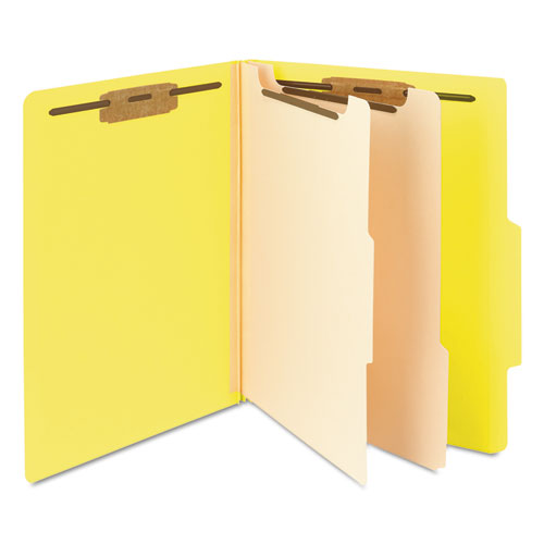 Top Tab Classification Folders, Six Safeshield Fasteners, 2" Expansion, 2 Dividers, Letter Size, Yellow Exterior, 10/box