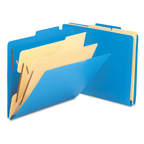Six-section Poly Classification Folders, 2" Expansion, 2 Dividers, 6 Fasteners, Letter Size, Blue Exterior, 10/box
