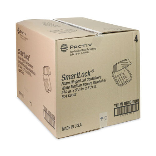 Smartlock Foam Hinged Lid Container, Sandwich, 5.75 X 5.75 X 3.25, White, 504/carton
