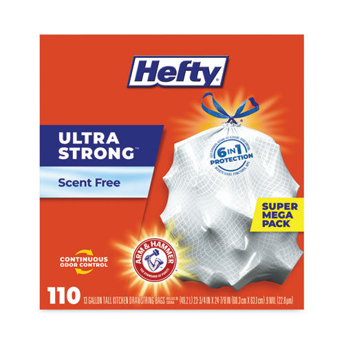 Hefty Ultra Strong Tall Kitchen And Trash Bags 13 Gal 0.9 Mil 23.75"x24.88" White 110 Bags/box 3 Boxes/Case