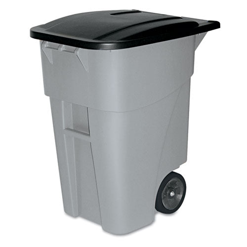 Square Brute Rollout Container, 50 Gal, Molded Plastic, Gray