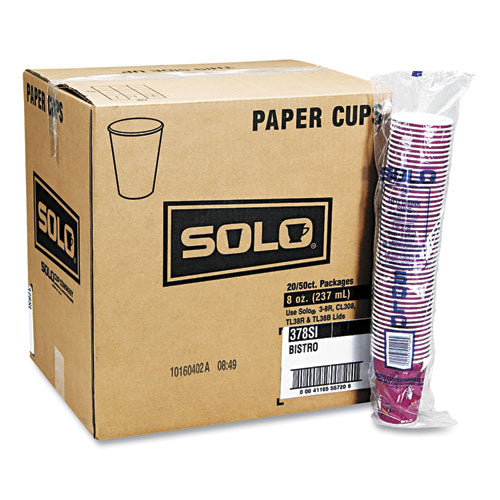 SOLO Paper Hot Drink Cups In Bistro Design 10 Oz Maroon 1000/Case