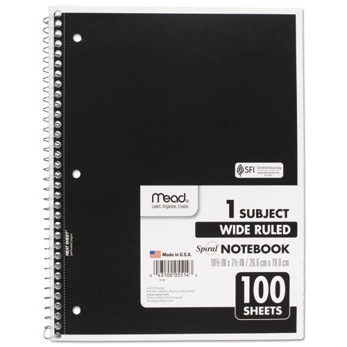 Spiral Notebook, 3-hole Punched, 1-subject, Wide/legal Rule, Randomly Assorted Cover Color, (100) 10.5 X 7.5 Sheets