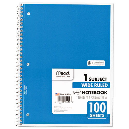Spiral Notebook, 3-hole Punched, 1-subject, Wide/legal Rule, Randomly Assorted Cover Color, (100) 10.5 X 7.5 Sheets