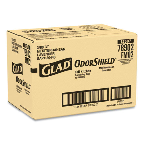 Glad Odorshield Tall Kitchen Drawstring Bags 13 Gal 0.95 Mil 24"x27.38" White 80 Bags/box 3 Boxes/Case