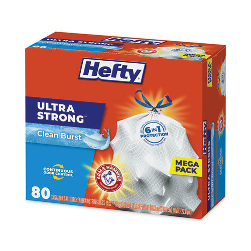 Hefty Ultra Strong Scented Tall White Kitchen Bags 13 Gal 0.9 Mil 24.75"x24.88" White 80 Bags/box 3 Boxes/Case