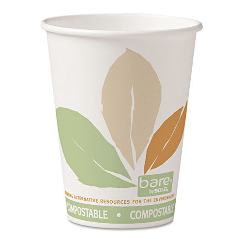 Bare Eco-forward Pla Paper Hot Cups, 8 Oz, Leaf Design, White/green/orange, 50/bag, 20 Bags/carton