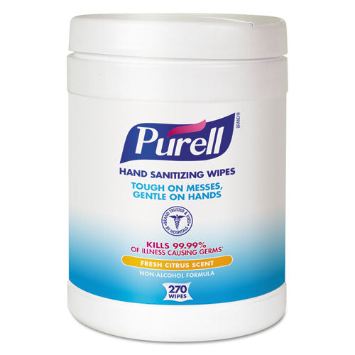Premoistened Hand Sanitizing Wipes, Cloth, 5.75 X 7, Fresh Citrus, White, 100/canister