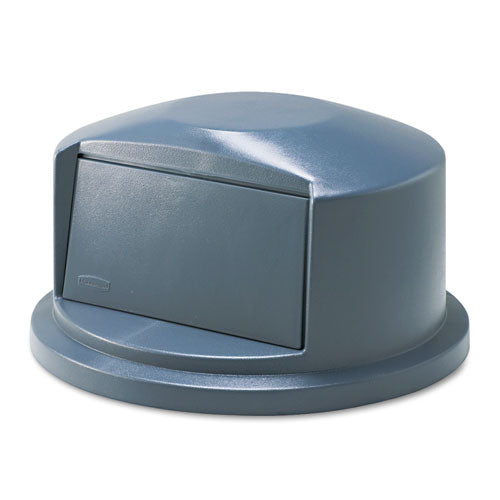Round Brute Dome Top Receptacle, Push Door For 44 Gal Containers, 24.81" Diameter X 12.63h, Gray