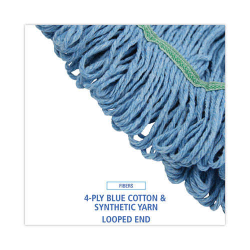 Super Loop Wet Mop Head, Cotton/synthetic Fiber, 1" Headband, Medium Size, Blue, 12/carton