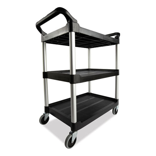 Xtra Utility Cart With Open Sides, Plastic, 3 Shelves, 300 Lb Capacity, 40.63" X 20" X 37.81", Black