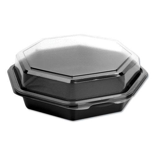Octaview Hinged-lid Cold Food Containers, 42 Oz, 9.57 X 9.2 X 3.2, Black/clear, Plastic, 100/carton