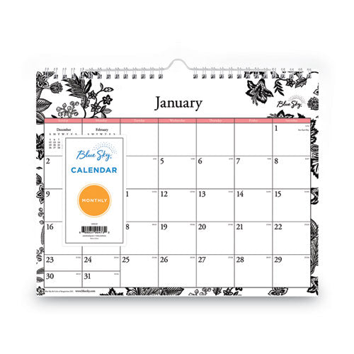 Analeis Wall Calendar, Analeis Floral Artwork, 11 X 8.75, White/black/coral Sheets, 12-month (jan To Dec): 2023