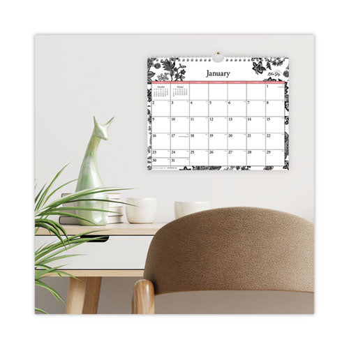 Analeis Wall Calendar, Analeis Floral Artwork, 11 X 8.75, White/black/coral Sheets, 12-month (jan To Dec): 2023