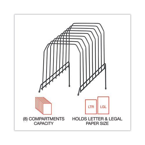 Wire Tiered File Sorter, 8 Sections, Letter To Legal Size Files, 8" X 10.5" X 12.5", Black