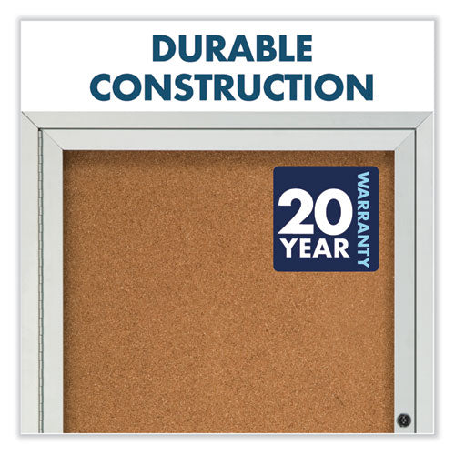 Enclosed Indoor Cork Bulletin Board With Three Hinged Doors, 72 X 36, Natural Surface, Silver Aluminum Frame