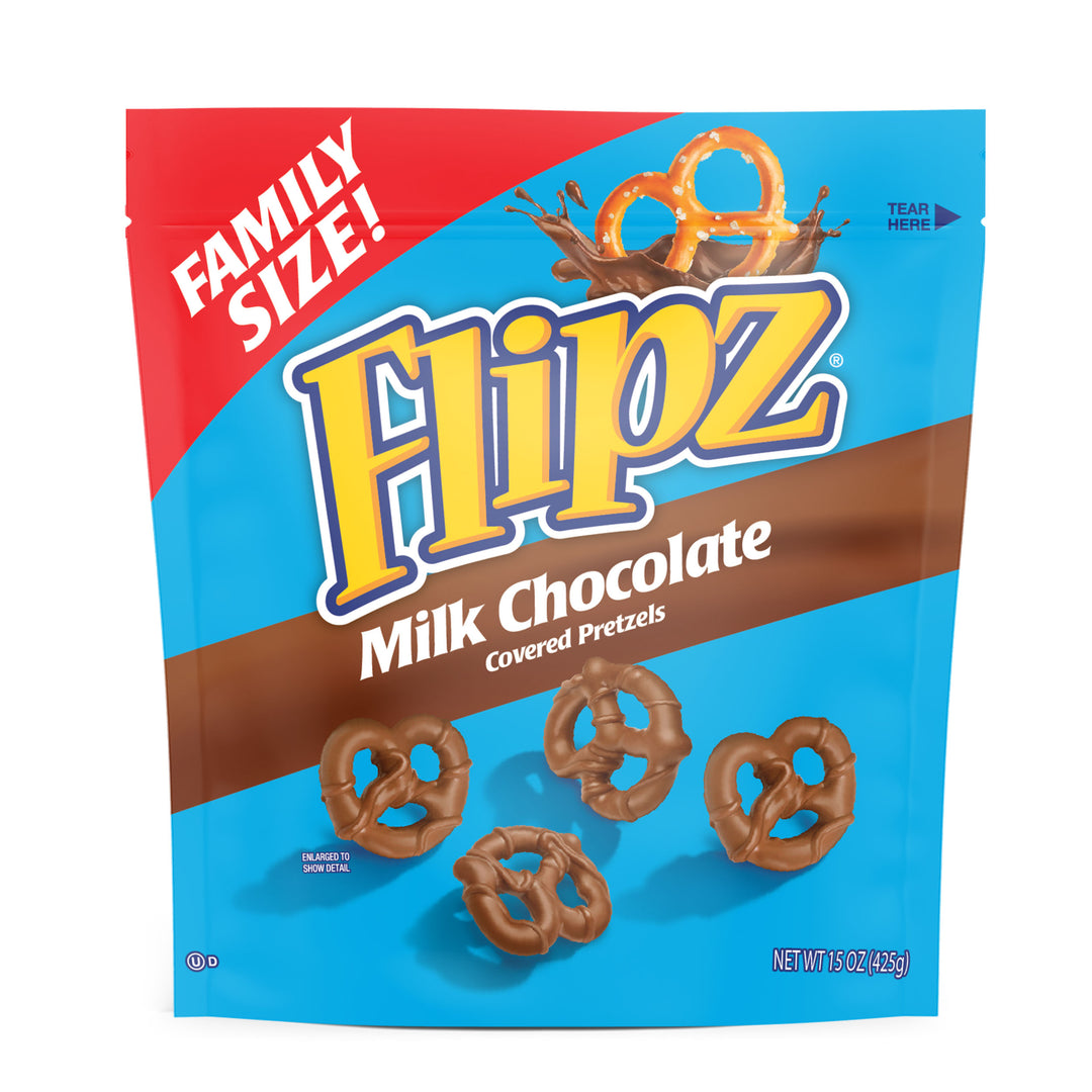 Flipz Milk Chocolate Family Size Stand Up Pouch-15 oz.-6/Case