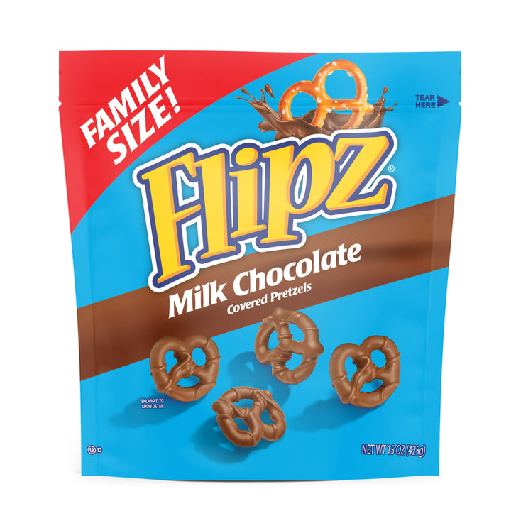 Flipz Milk Chocolate Family Size Stand Up Pouch-15 oz.-6/Case