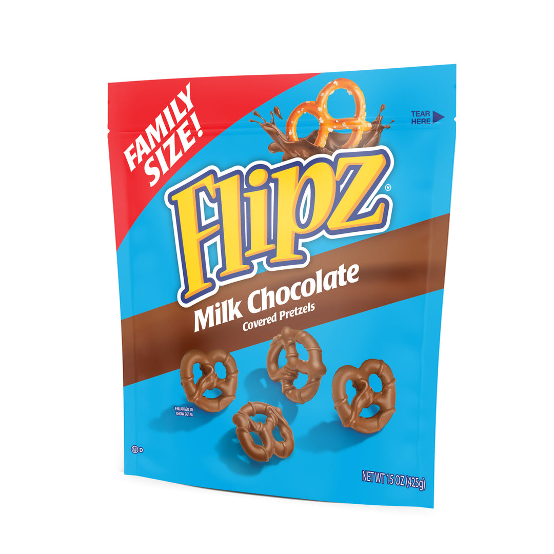 Flipz Milk Chocolate Family Size Stand Up Pouch-15 oz.-6/Case