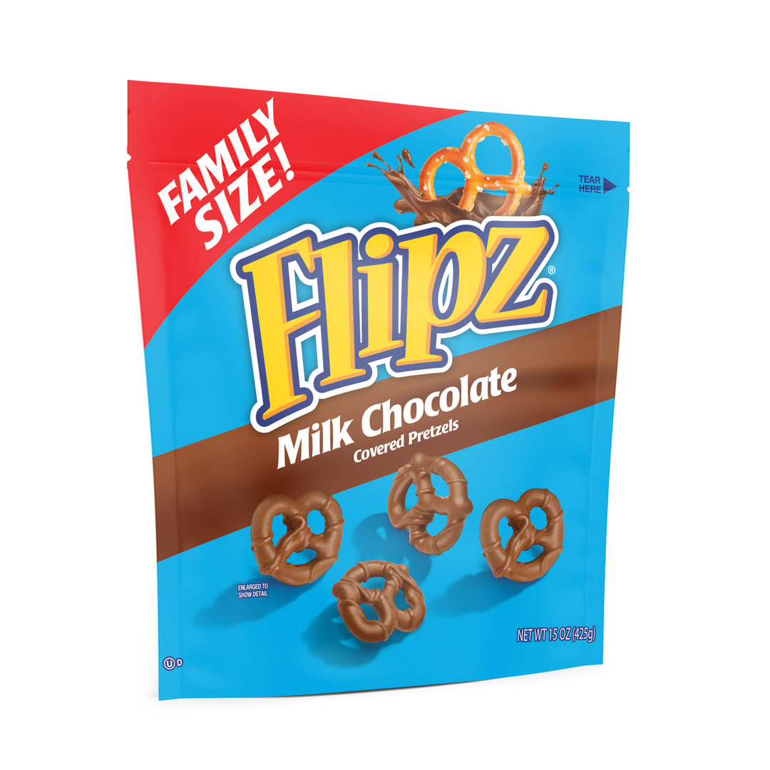 Flipz Milk Chocolate Family Size Stand Up Pouch-15 oz.-6/Case