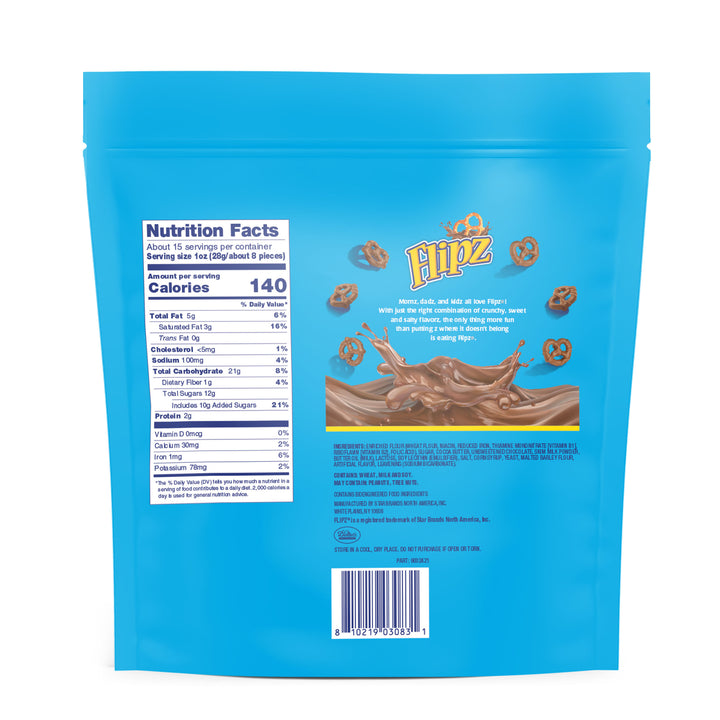 Flipz Milk Chocolate Family Size Stand Up Pouch-15 oz.-6/Case
