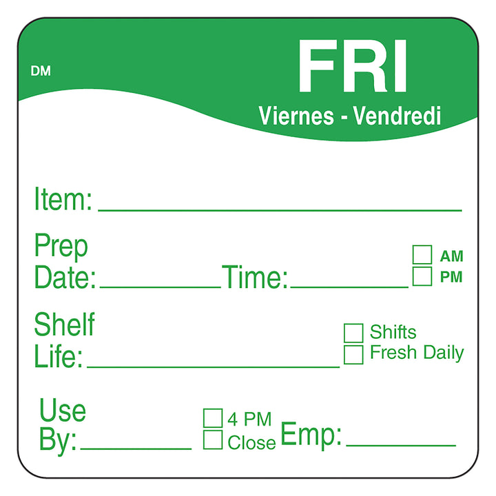 Daymark Dissolvemark-Dissolvable Adhesive 2 Inch X 2 Inch Rectangle Friday Shelf Life Label-250 Count-12/Case