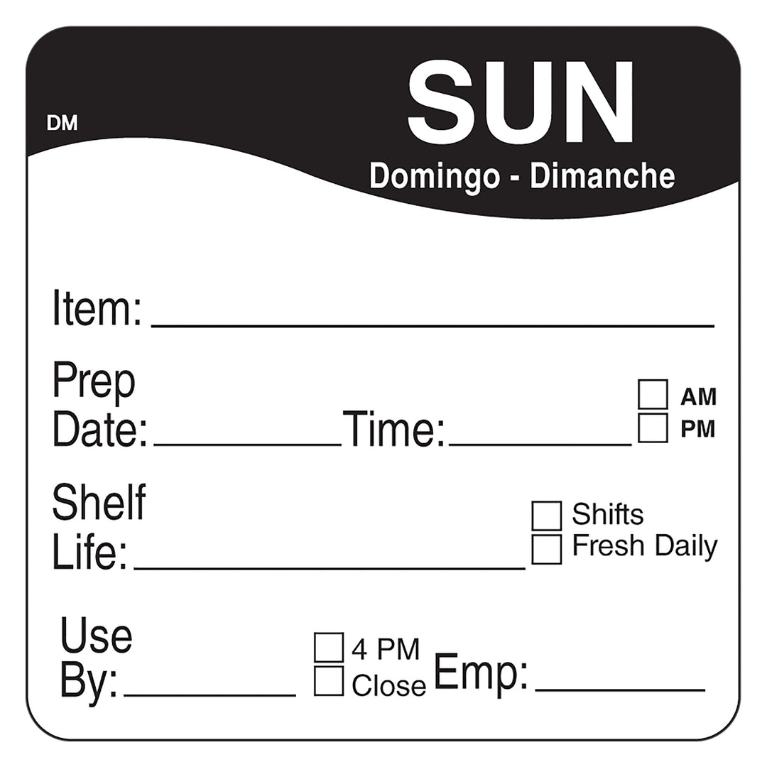 Daymark Dissolvemark-Dissolvable Adhesive 2 Inch X 2 Inch Rectangle Sunday Shelf Life Label-250 Count-12/Case