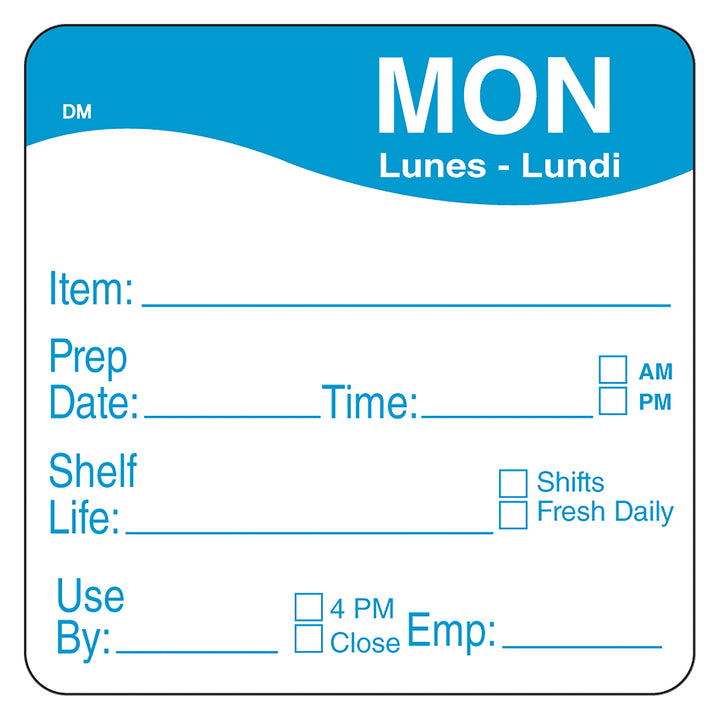 Daymark Dissolvemark-Dissolvable Adhesive 2 Inch X 2 Inch Rectangle Monday Shelf Life Label-250 Count-12/Case