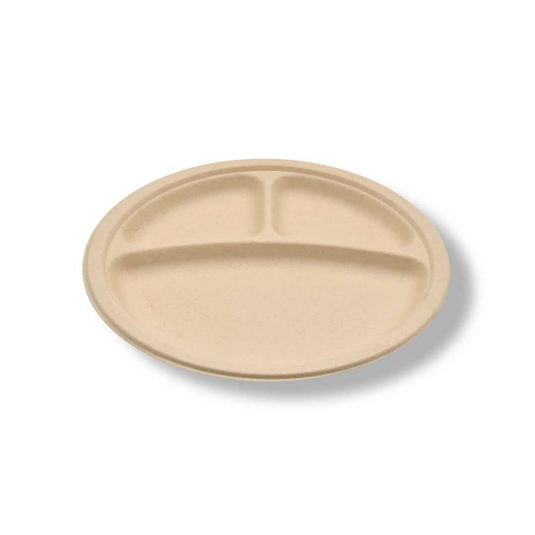 Tellus Fresh 9 In. 3 Compartment Round Plates Case-No Pfas Added-125 Each-4/Case