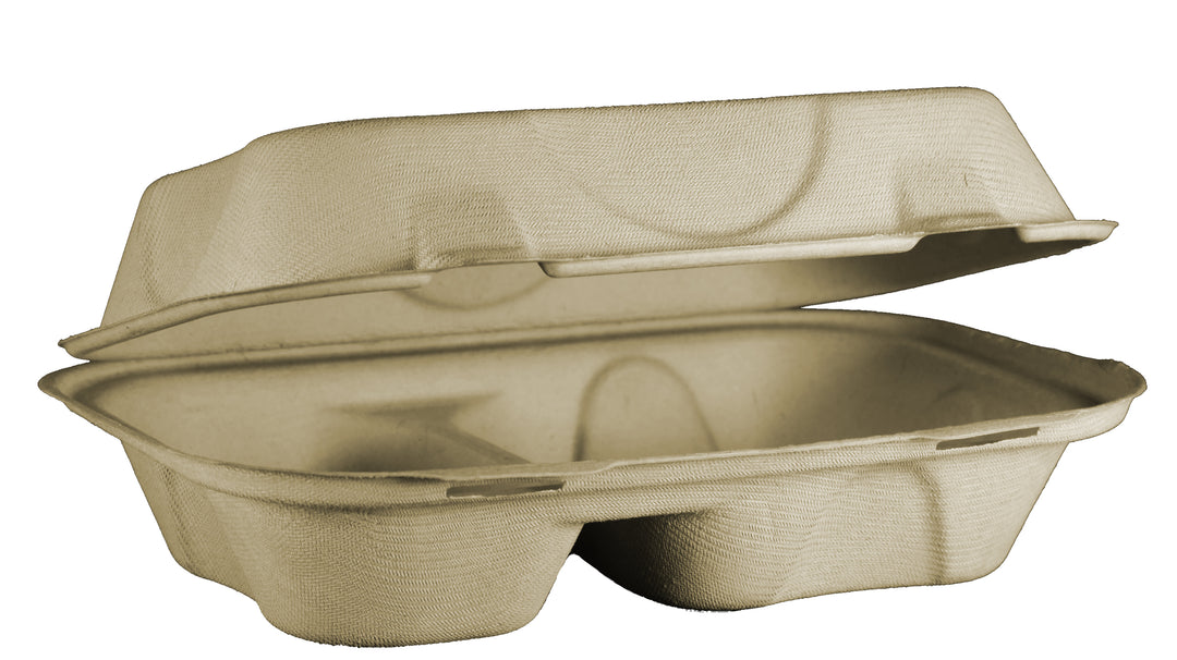 World Centric Clamshell-2-Compt - Unbleached Plant Fiber-50 Each-10/Case