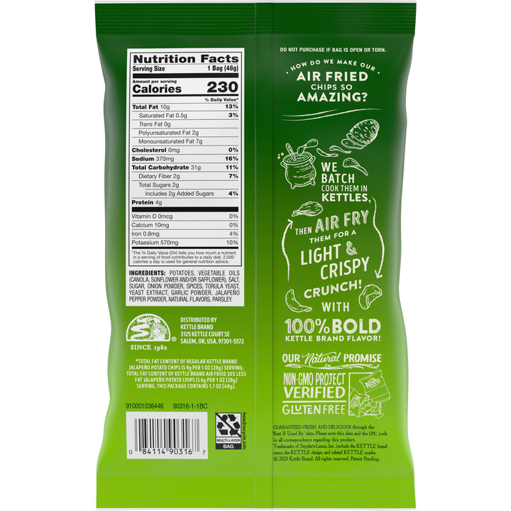 Kettle Foods Air Fried Jalapeno Potato Chips Snack Bag-1.7 oz.-6/Case