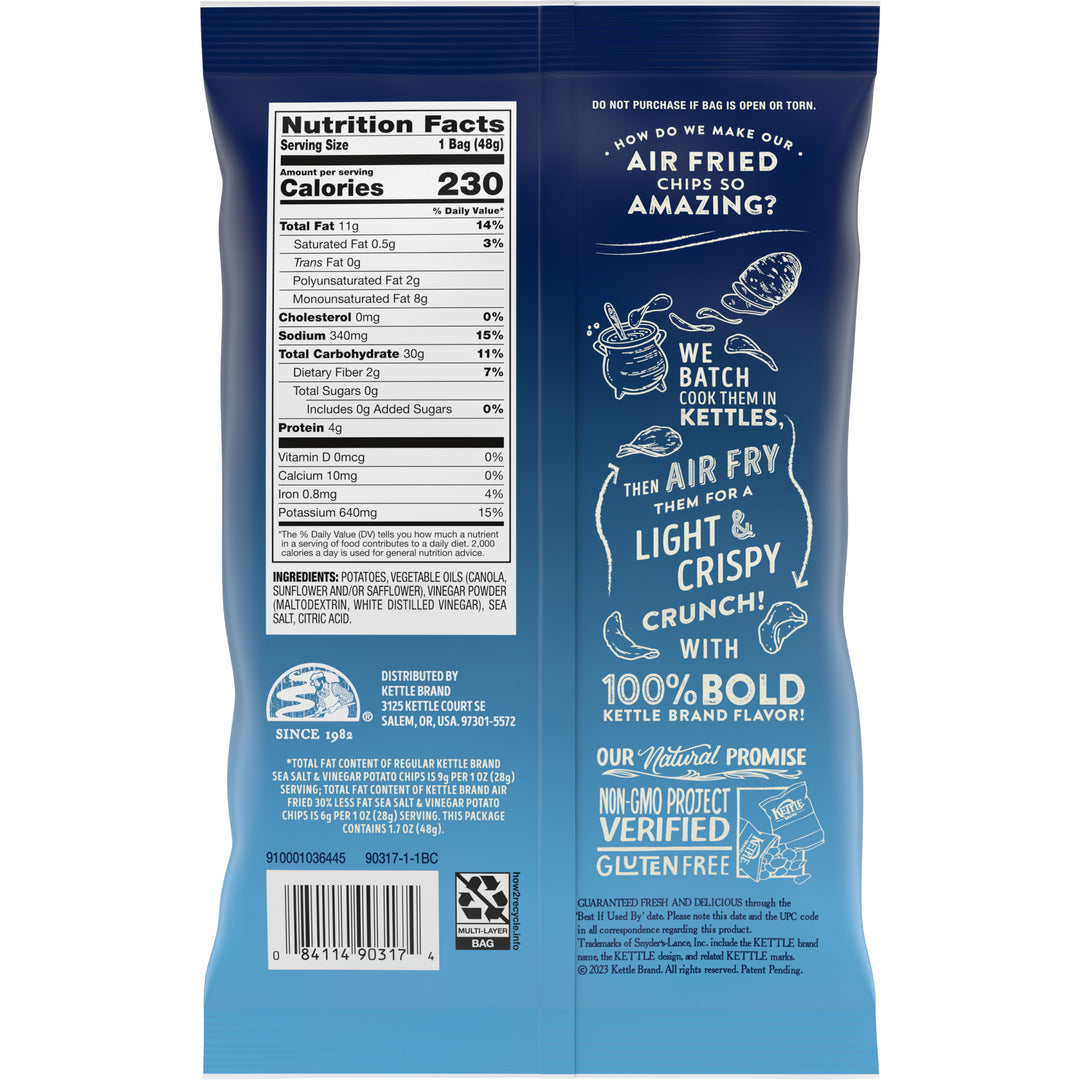 Kettle Foods Air Fried Sea Salt And Vinegar Potato Chips Snack Bag-1.7 oz.-6/Case