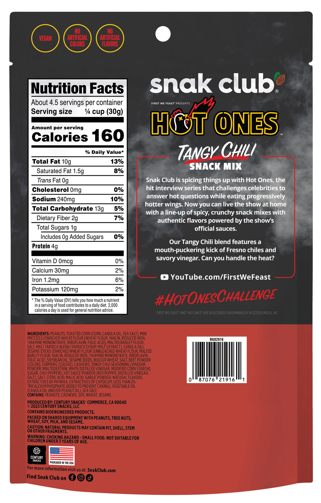 Snak Club Hot Ones Tangy Chili Snack Mix-4.5 oz.-6/Case