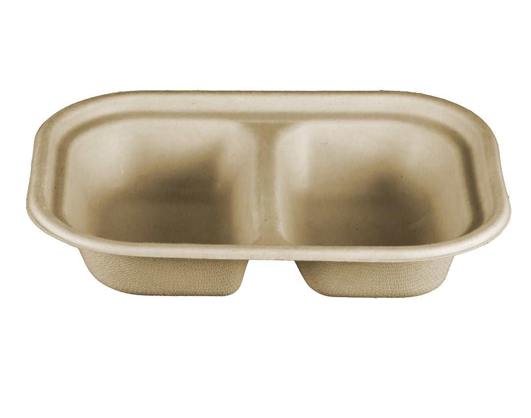World Centric Double Compartment Trays - Unbleached Plant Fiber - Compostable-50 Each-8/Case