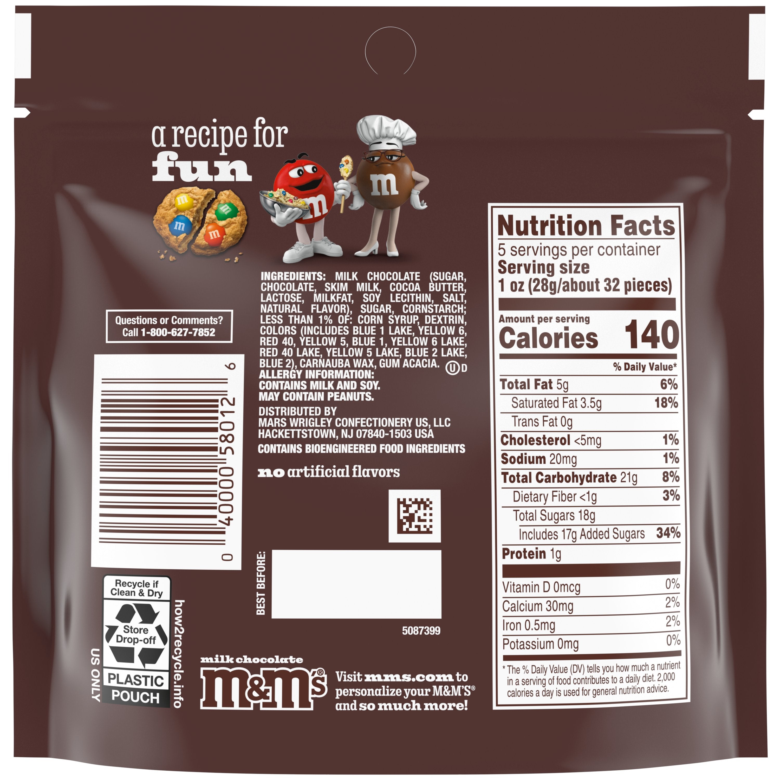 M&M's Milk Chocolate Stand Up Pouch-5 oz.-12/Case MPN# 431181