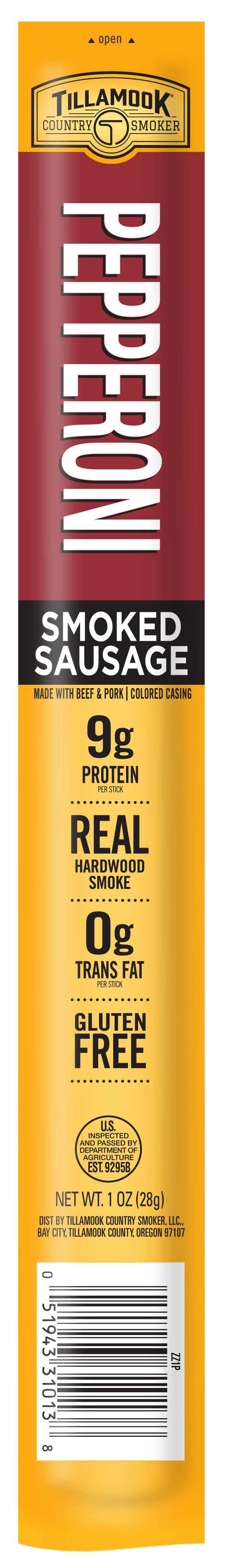 Tillamook Country Smoker Pepperoni Sticks-1 Count-24/Box-9/Case