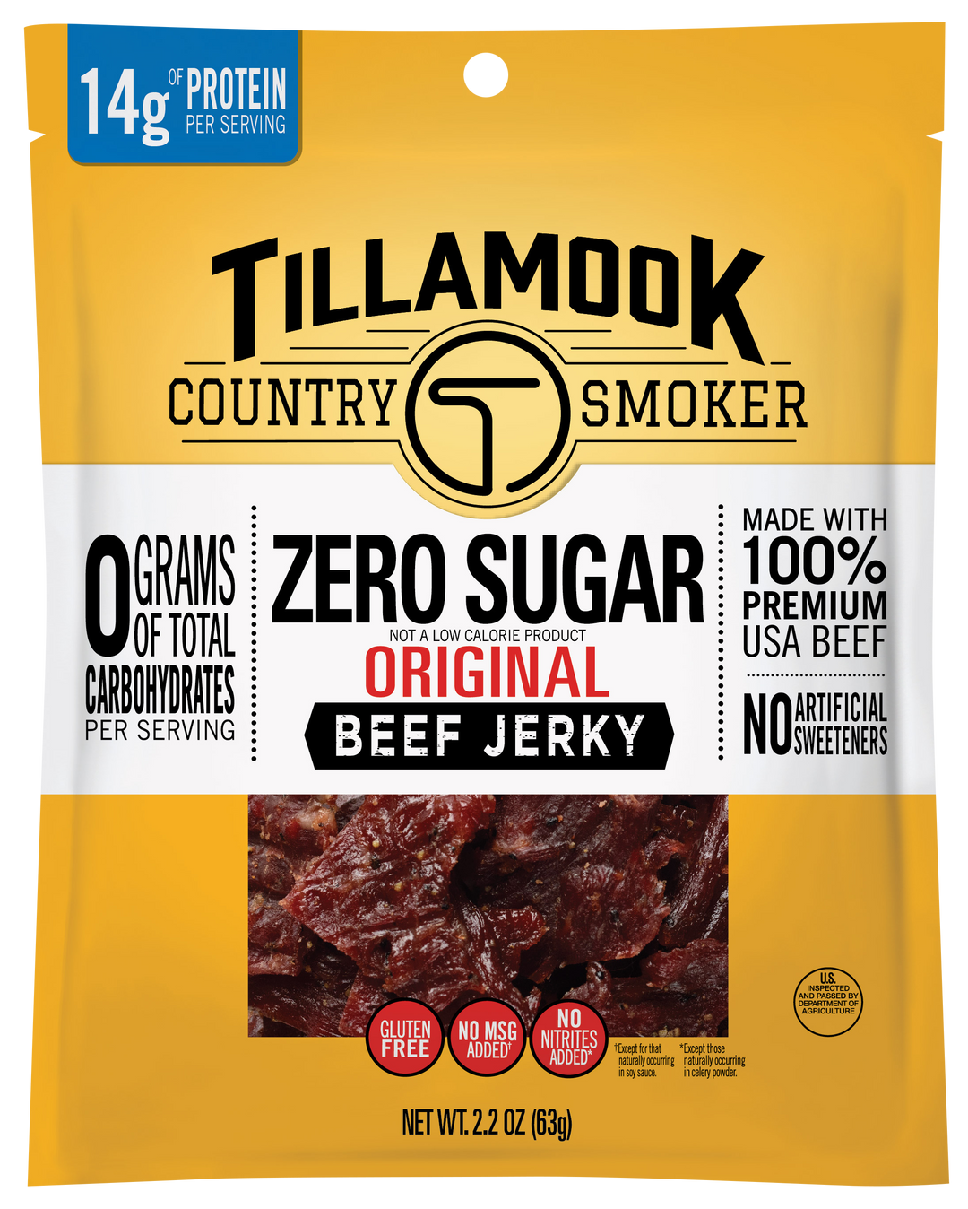 Tillamook Country Smoker Zero Sugar Original Beef Jerky-2.2 oz.-8/Case